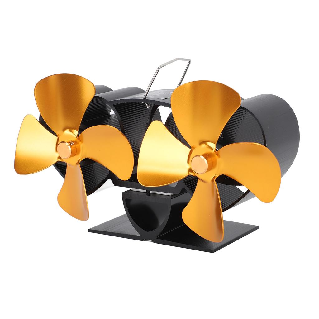 Herdventilator, wärmebetrieben, Aluminiumlegierung, 4 Flügel, Doppelkopf-Kaminventilator zum Ersetzen von Gold