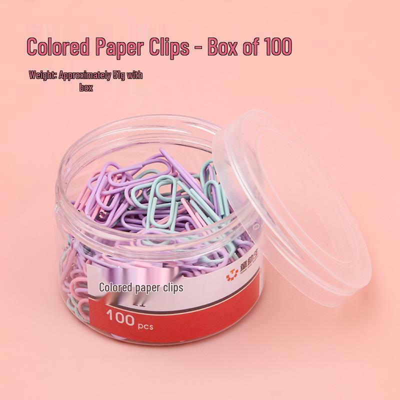 Colored Nickel-Plated Paperclip Dispenser (100 Pieces) - Creative Metal Bookmark and Office Stationery Clips