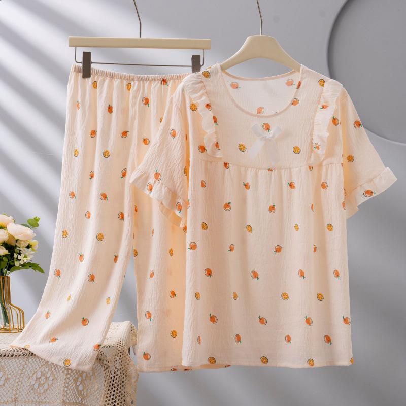 2026 Women's Plus Size Short-Sleeve Cloud Cotton Pajama Set: High-End Printed Homewear for Spring, Summer, Autumn