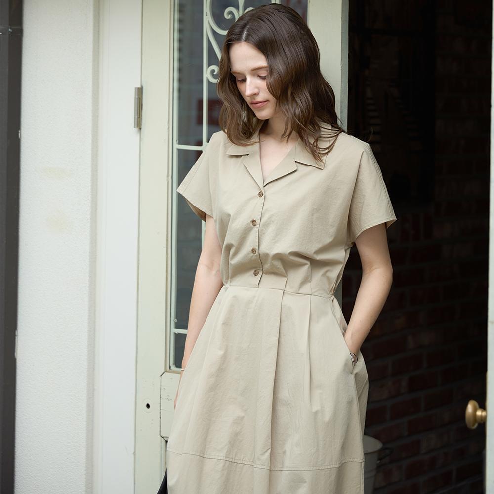 KELLY DONAHUE Cotton Balloon Shirt Dress Beige