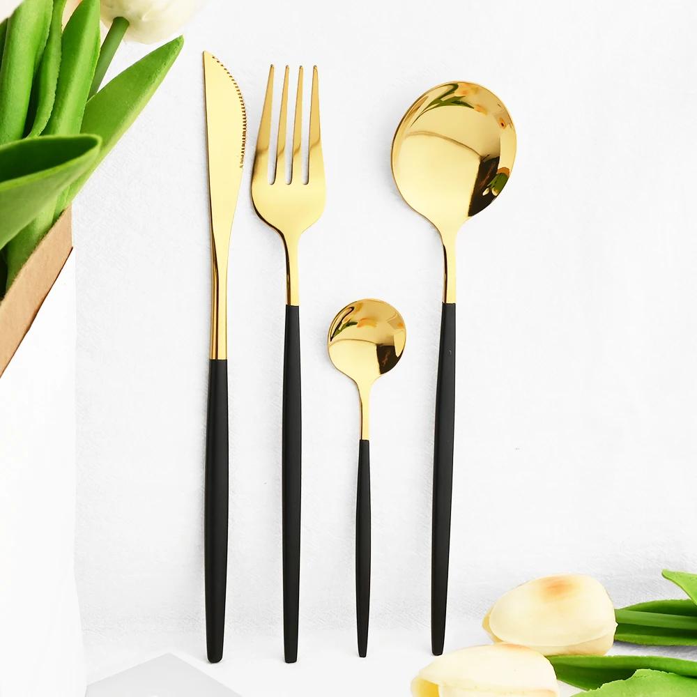 16pcs Mirror Pink Gold Flatware Stainless Steel Cutlery Set Knife Coffee Spoon Fork Dinnerware Set Western Kitchen Tableware