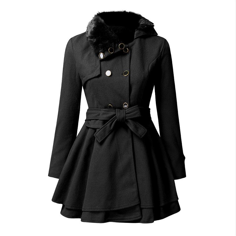 Europäischer und amerikanischer Damenmantel mit Pelzkragen, zweireihiger Trenchcoat für Herbst und Winter