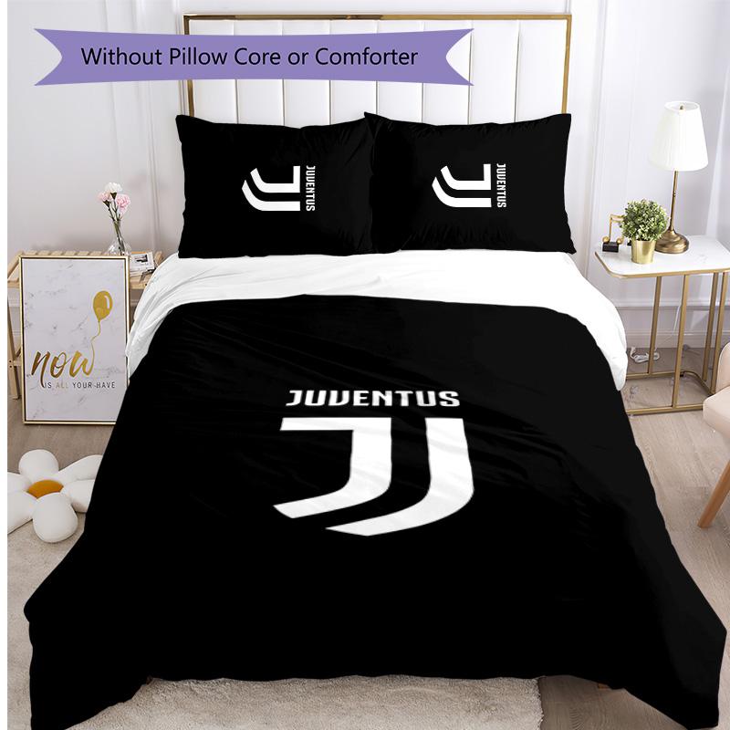 Juventus FC Pattern Printed 3PCS Bedding Set Soft Skin-Friendly Washable Duvet Cover & Pillowcases Set All Season Bedroom