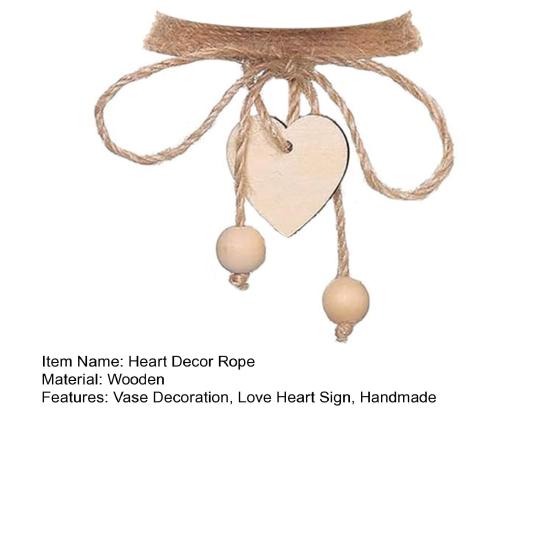 Vase Love Heart Decoration Rope Handmade Wood Bead Jute Rope with Love Heart Sign Crafts Gift Wrapping Packing Decorative Rope