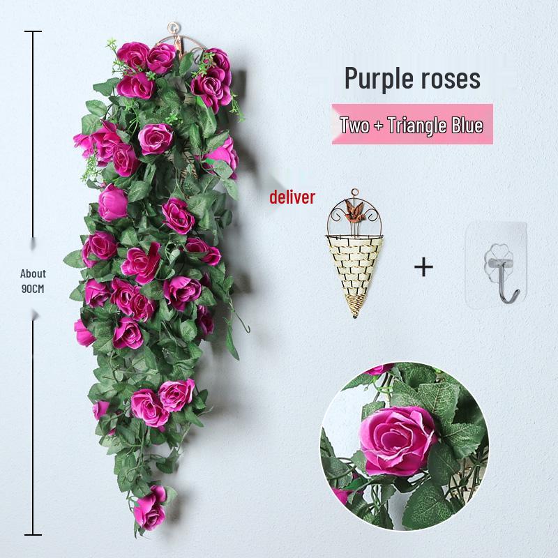 Decorazione con Rampicante di Rose da Appendere a Parete per Interni - Cesto di Fiori Artificiali per Soggiorno