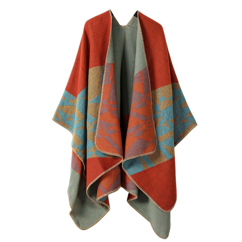 Solid Color Striped Shawl Cardigan: Warm, Versatile Imitation Cashmere Scarf for Autumn and Winter