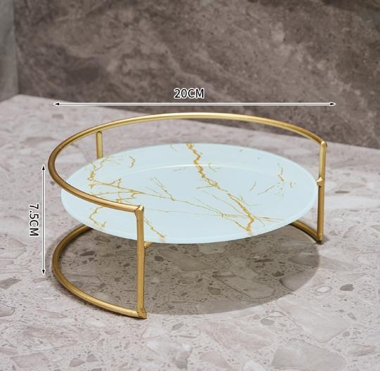 Gilding Marble Texture Storage Tray Round Glass Serving Trays Dresser Table Skincare Cosmetic Containers Jewelry Organizer Shelf