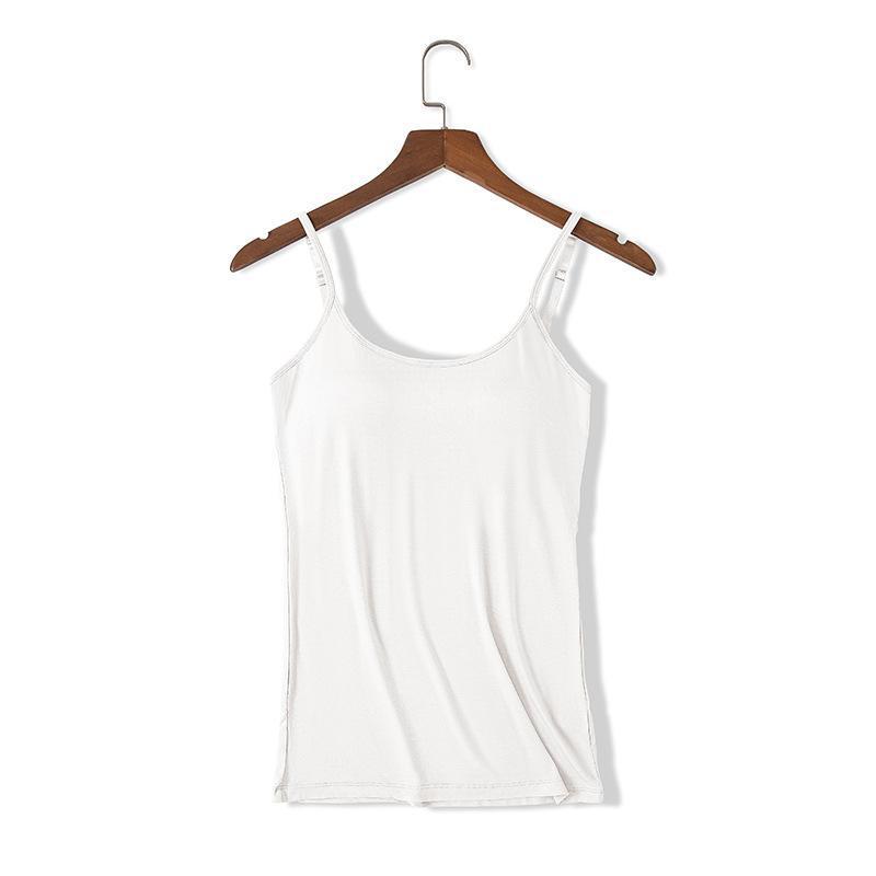 

Modal Spaghetti Strap Tank Top with Chest Pads - Solid Color Sports Bra, Slim Fit S