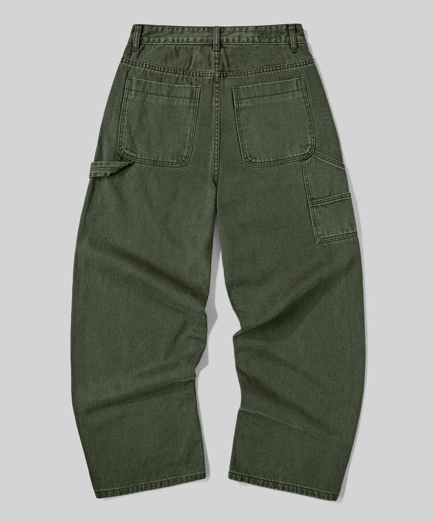 Beodeonteu Garment-Dyed Carpenter Wide Cotton Pants [Khaki]