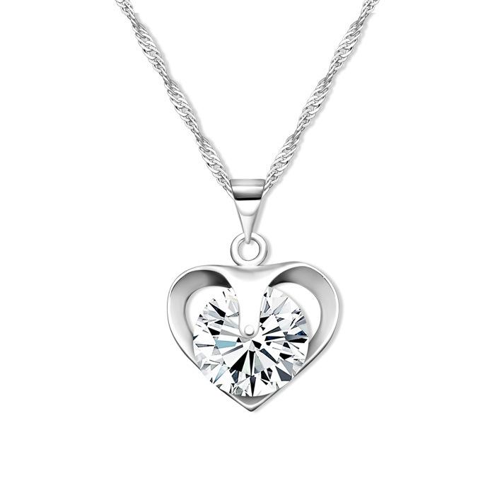 Heart-Shaped Pendant Necklace Single Inlaid Gemstone Platinum-Plated Women'S Simple Collarbone Chain Cold Wind