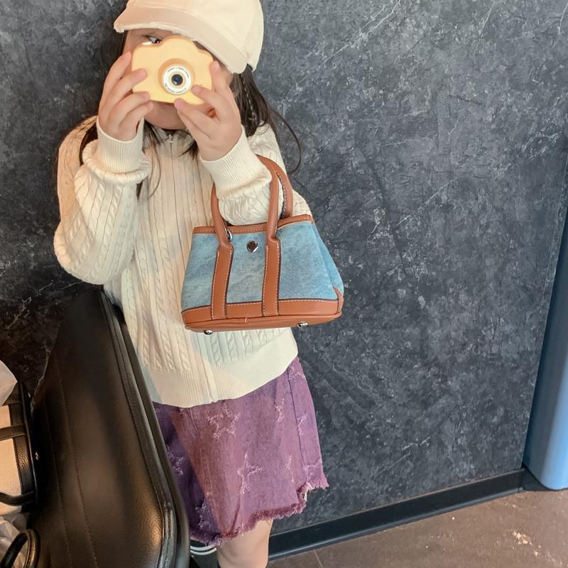 Stylish Korean Minimalist Unisex Kids Shoulder Bag Trendy Solid Color Tote