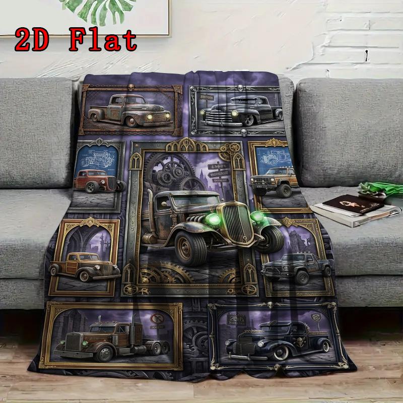 Steampunk Truck Gallery 2D Flat Pattern Flannel Blanket, High Quality All Seasons, Home Decor, Warmth and Comfort, Perfect for Christmas Gifts.