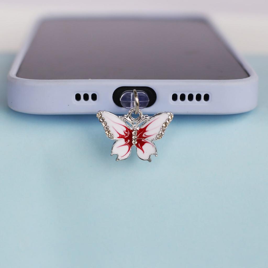 Multi Colored Crystal Stone Butterfly Phone Dust Plug Hanging Pendant Accessories Decoration For Iphone For Samsung Type-c2