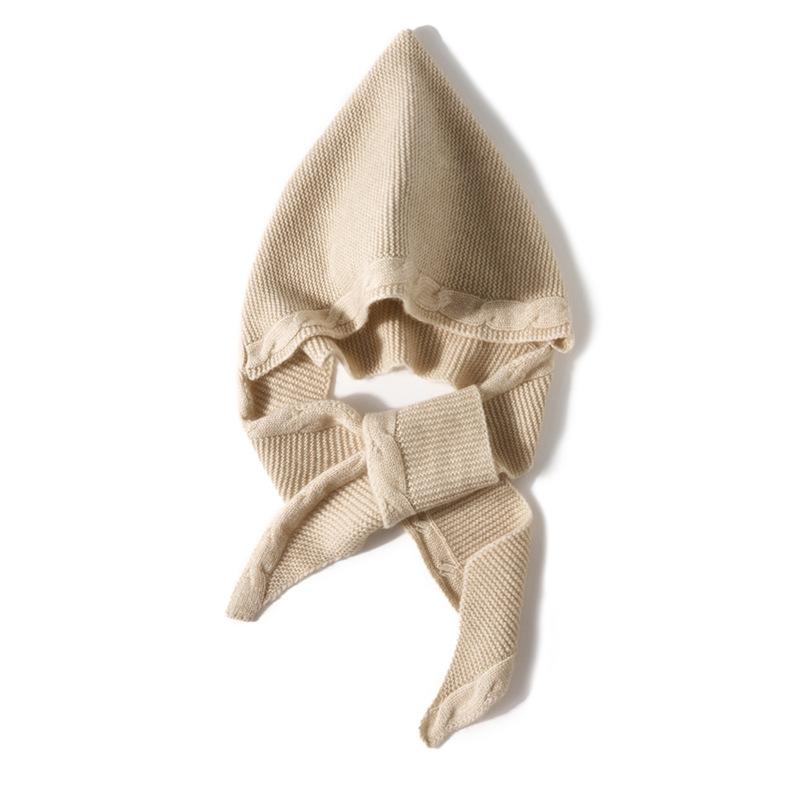 Cashmere Autumn and Winter New Women's High End Solid Color Knitted Ear Protection Warm Fashion Hat Small Scarf Integrated Hat