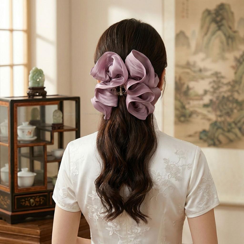 No Ip Included Large Fabric Banana Hair Clip With Wrinkle Texture For Womens Casual Hairstyling