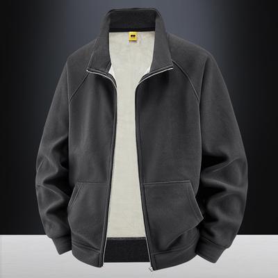 Spor Dik Yaka Alman Kadife Sweatshirt Erkek Temel Stil Kalın Kadife Hırka Bol Düz Renk