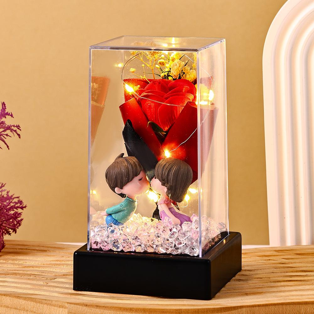 Eternal rose couple doll square flower cover Valentine's Day gift night light creative ornament