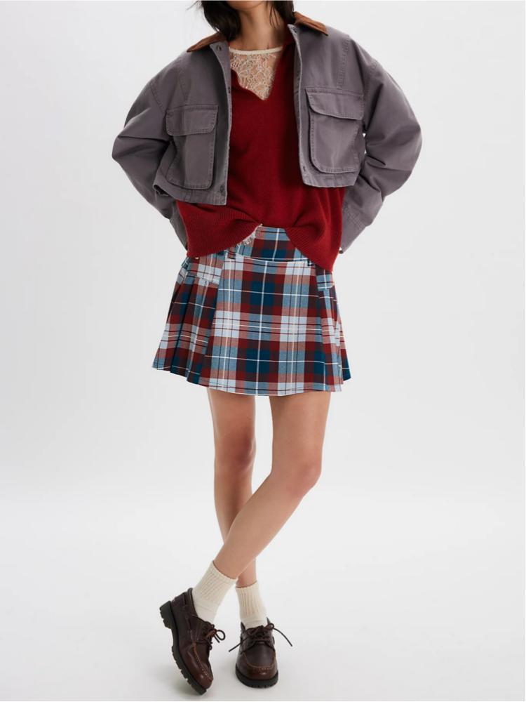 Короткая юбка в клетку и полоску для женщин - Европейская коллекция 2026 Medium