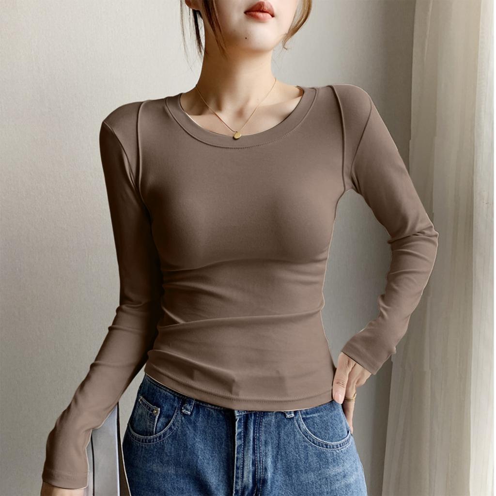 Women's Fashionable And Casual Solid Color Long Sleeve Base Layer Top