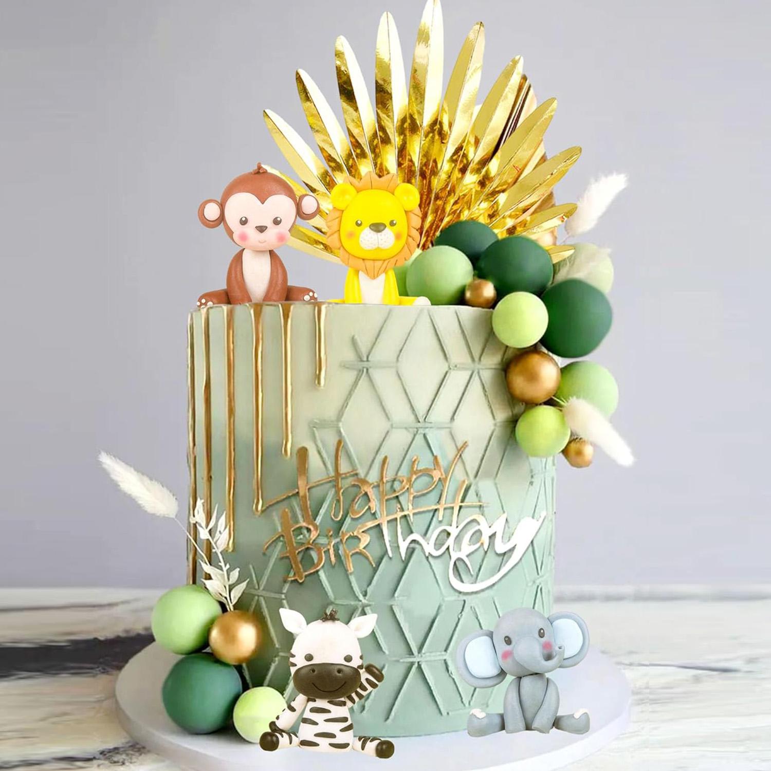 

Sage Green Balls Jungle Baby Shower Cake Decoration Safari Animals Cake Decoration Wild One Cake Decoration