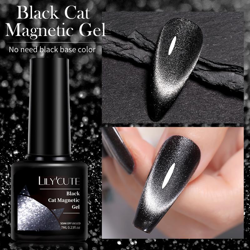7ML Black Crystal Cat Magnetic Gel Sparkling Glitter Gel Nail Polish Semi Permanent Uv Gel Nail Art No Need Base Color