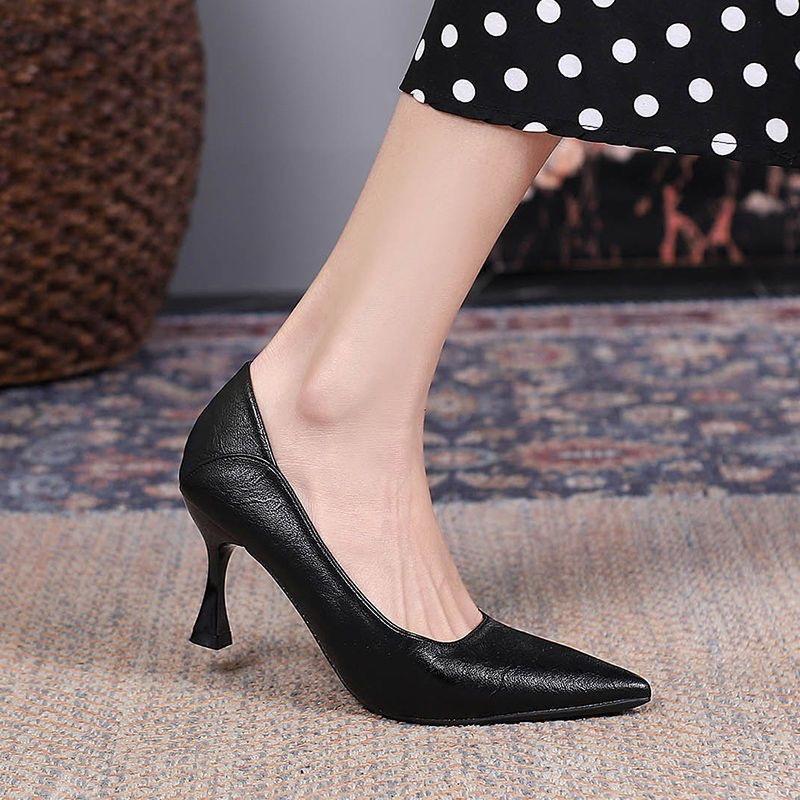 2025 Spring & Autumn Flight Attendant Stiletto Heels: Soft Leather, Versatile, Pointed, Professional Work Shoes