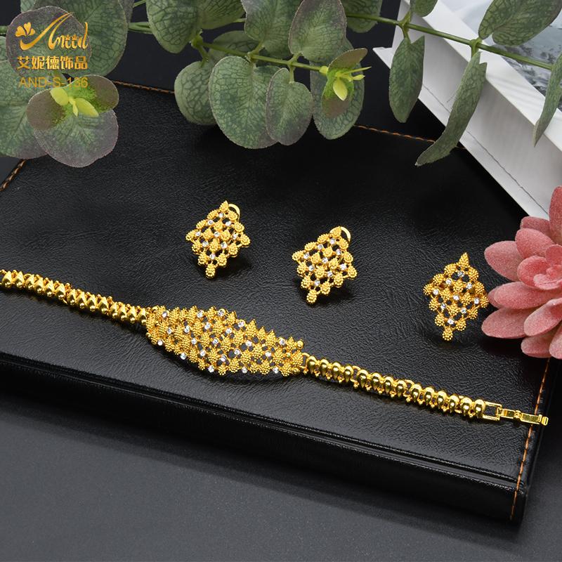 ANIID Dubai Schmucksets für Damen Mode Nigerianische Halskette Ohrringe 24K Goldfarbe Hochzeitsarmbänder Indische Ringe Braut