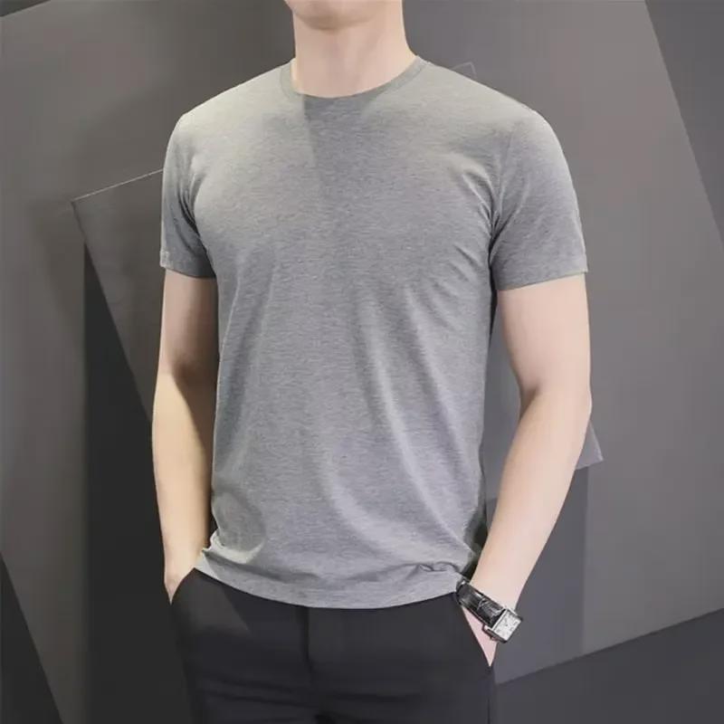 "Korean Slim Fit Men's Summer Short-Sleeve T-Shirt - 140g Polyester Solid Color"