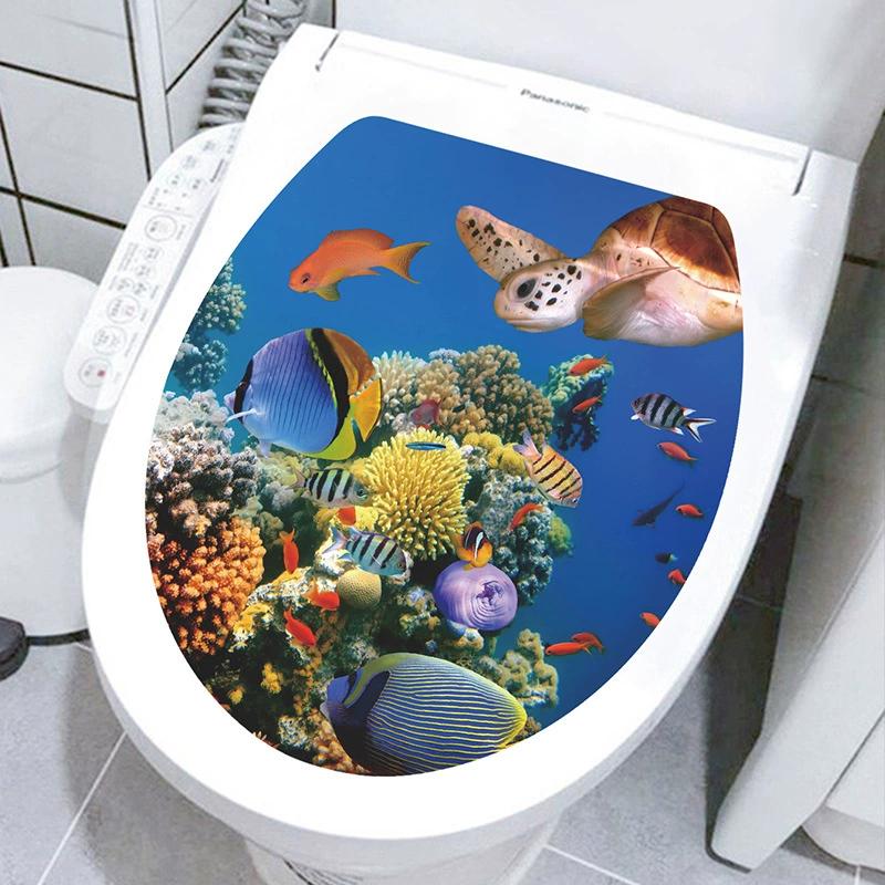 

Cartoon Underwater World Sea Turtle Coral Small Fish Bathroom Toilet Sticker Home Beautification Sticker Self-adhesive