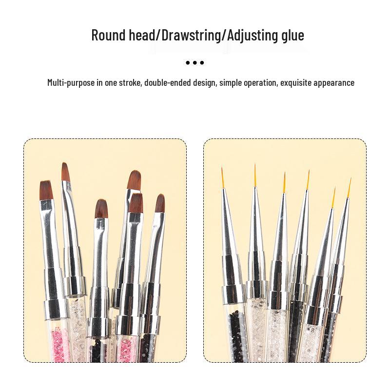 Dubbelsidig Fototerapi Nagellackspenna Set: 2 Gelblandnings- och Plockborstar med Stålskjutare