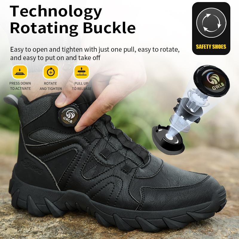 Anti Smashing Shoes Construction Site Swivel Buckle Safety Shoes with Steel Toe for Men High Top Microfiber Leather Safety Boots