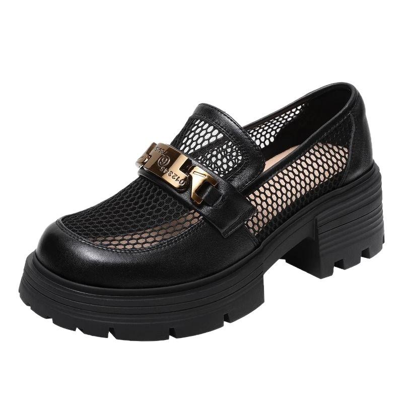 Mesh thick-soled women's new one-pedal women's shoes summer small leather shoes hollow single shoes