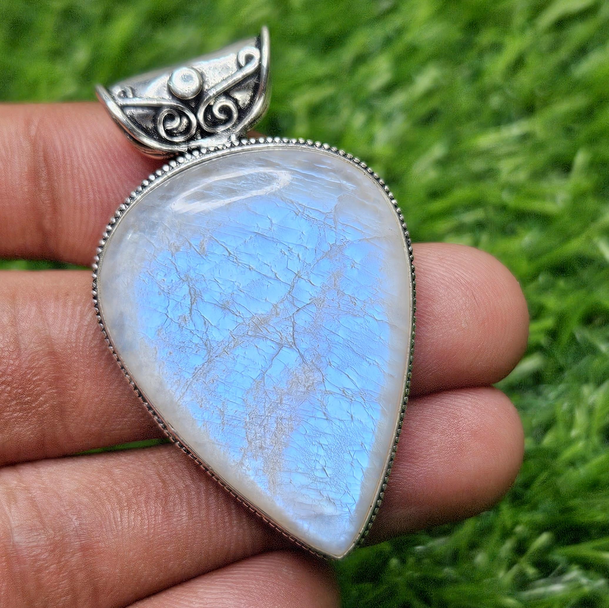 

Подвеска из натурального синего огня, радуги, лунного камня, подвеска из стерлингового серебра 925 пробы, подвеска из лунного камня, подарок для нее белый