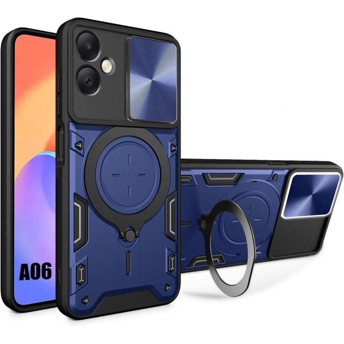 Coque pour Samsung Galaxy A06, Bleu Marine Antichoc avec Support Magnétique et Protection Caméra