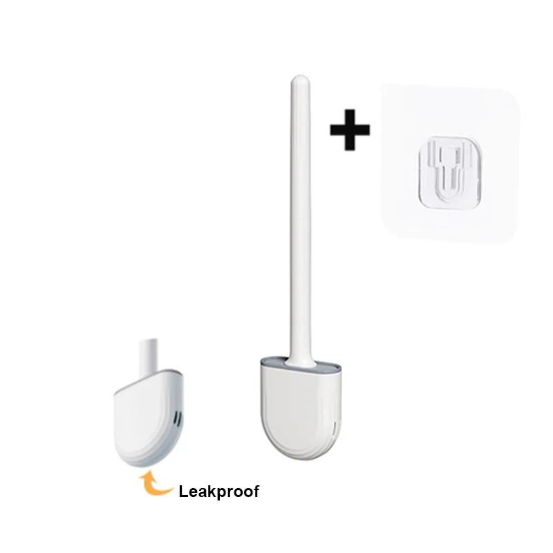 TPR Silicone Toilet Brush Flat Head Flexible Wall Mounted Black Toilet Bowl Cleaner Brush Holder Set For WC Bathroom