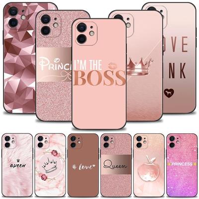 Rose Gold Pembe Prenses Kraliçe Telefon Kılıfı iPhone 18 13 12 11 Pro Max XS Max XR X 7 8 Plus 12 Mini 6S 5S SE 2020 İçin Silikon Kapak