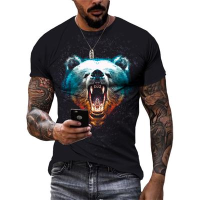 Summer Round Neck 3D Animal Bear Print Top Fashionable Casual Short Sleeved Men's T-shirts