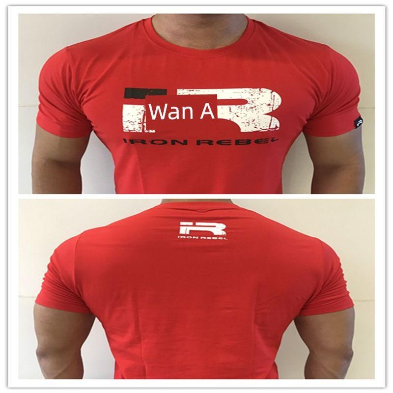 Muscle Men Bodybuilding Training Pure Cotton Loose round Neck Short Sleeve