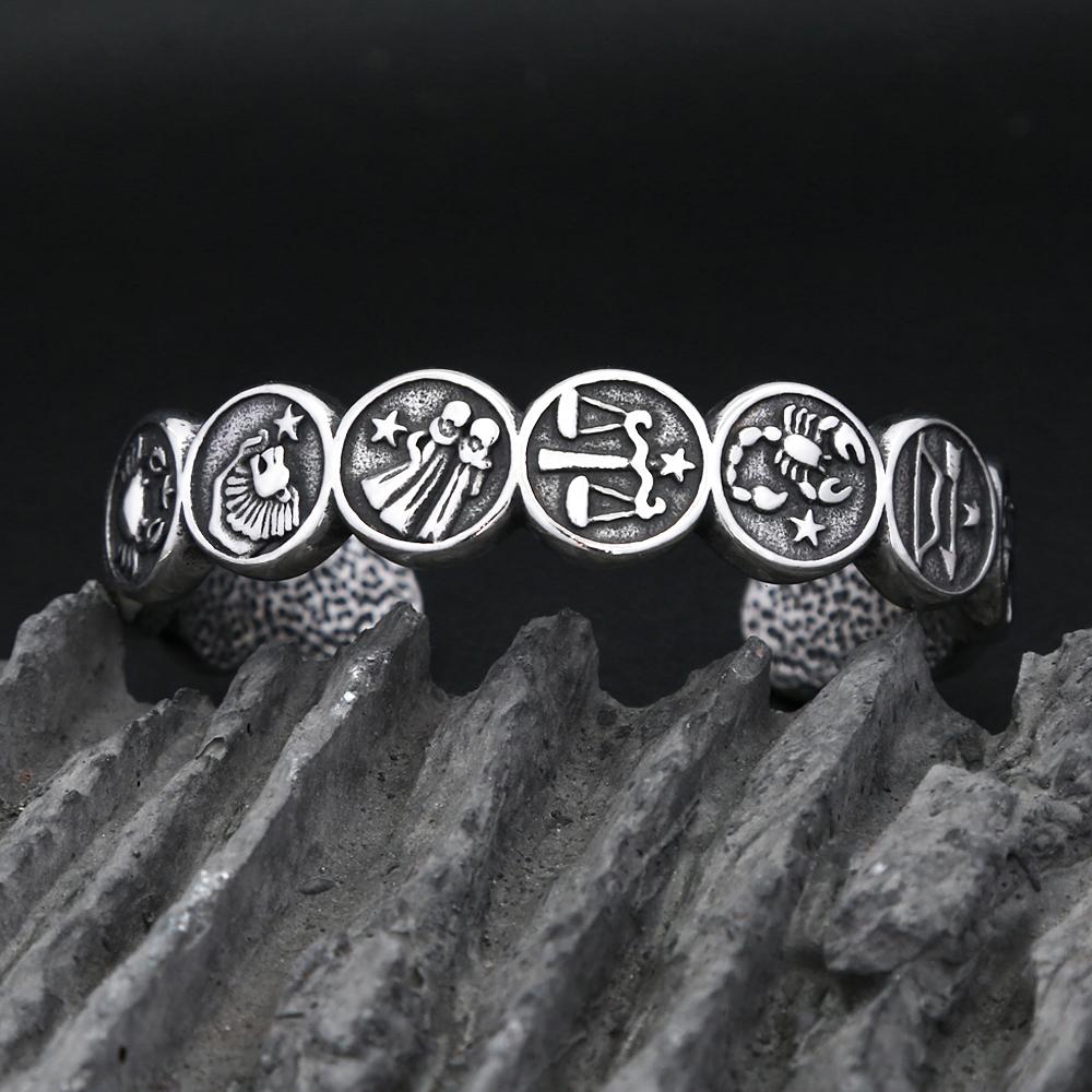 New 316L Stainless Steel Opening Cuff Bracelet For Men Women  Punk 12 Constellation Charm Bracelets Couple Jewelry Gifts