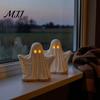 Durable Holiday Party Decorations Ghost Ornament with Warm Light, Cute Spooky Luminous Figurine, Seasonal Home Supplies Resin Night Light for Tabletop