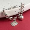 100% Solid 925 Sterling Silver Retro Bracelet for Women Men Vintage Handmade Letters Ball Simple Bracelet Birthday Gift