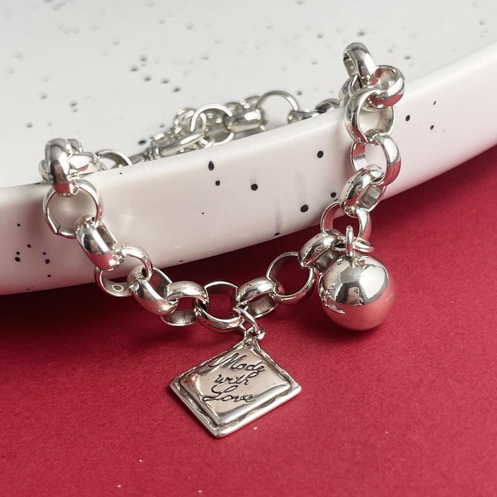 100% Solid 925 Sterling Silver Retro Bracelet for Women Men Vintage Handmade Letters Ball Simple Bracelet Birthday Gift