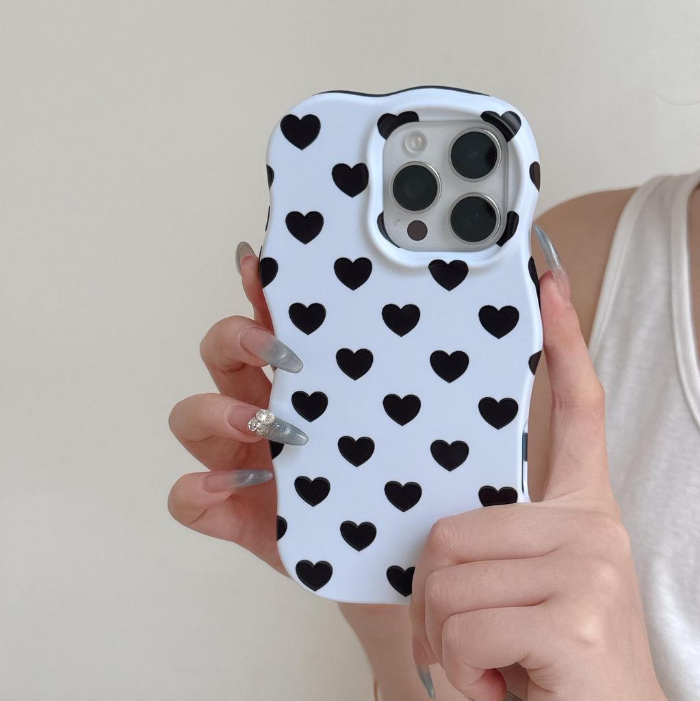 Korean Style Small Heart Frosted Wavy Phone Case for iPhone 16 Pro Max/17/15/14