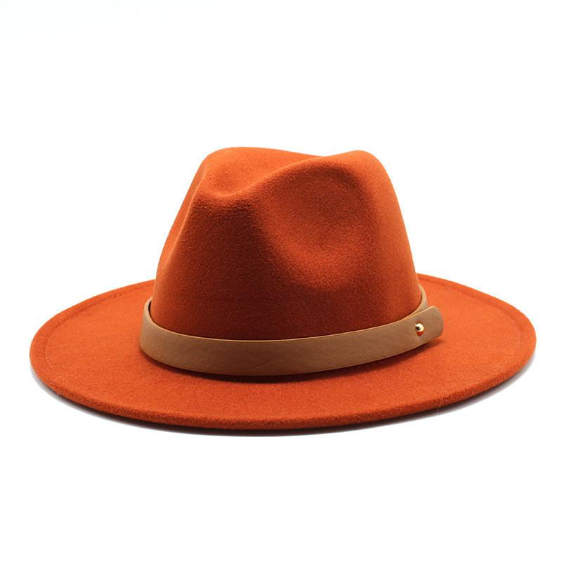 

Classic Fedora Hat With Wide Brim For Women Men Fall Winter Fashion Accessory Rust Red