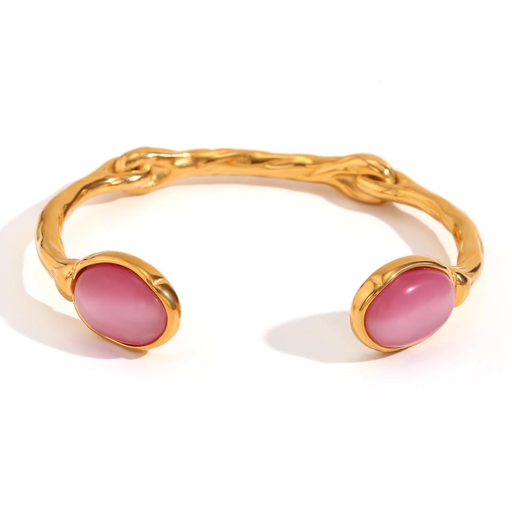 

MamacitaSlay 316L Stainless Steel Textured Natural Stone Cuff Bangle 18K Gold Plated Waterproof Jewelry For Women Open Bracelet рожевий