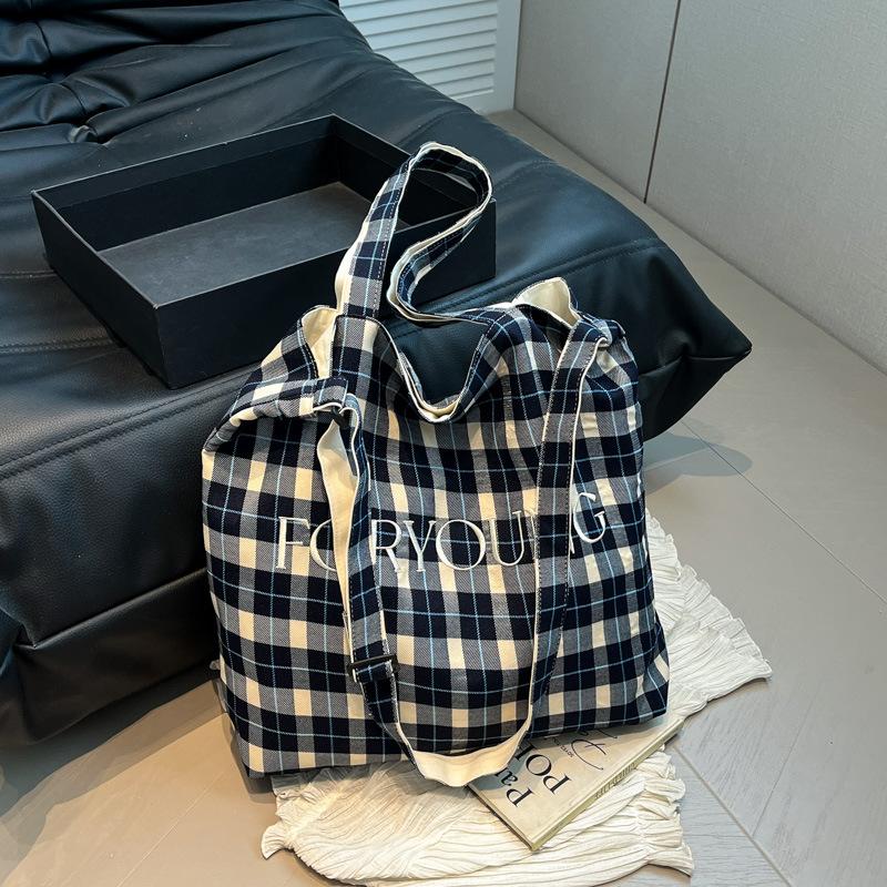 

Новая клетчатая женская сумка через плечо, кроссбоди, портативная, литературно-художественного стиля, универсальная, большой вместимости, легкая, простая сумка-тоут темно-синий