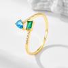 925 Sterling Silver 14K Gold Plated R Dainty Two-Tone Gemstone Stackable Trendy Colorful Baguette Pear Cz Zircon Open Ring