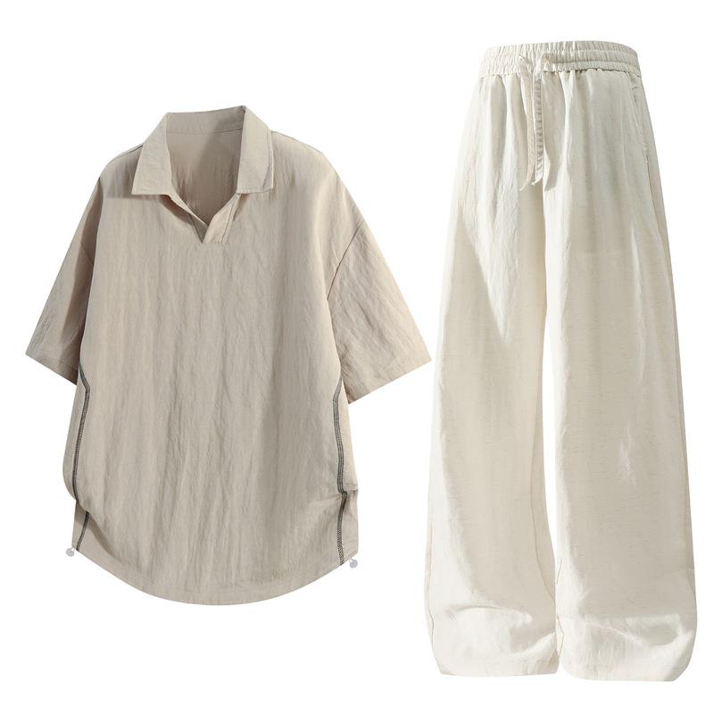 Men's Summer Ice Silk Lyocell Casual Polo Set - Loose, Sweat-Absorbent, Short Sleeve Sportswear Two-Piece.