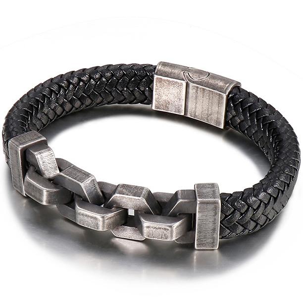 Friendship Man Bracelets Stainless Steel Braided Genuine Leather Wristband Cuff Bracelet Men Jewellery Gifts for Boyfriend Him