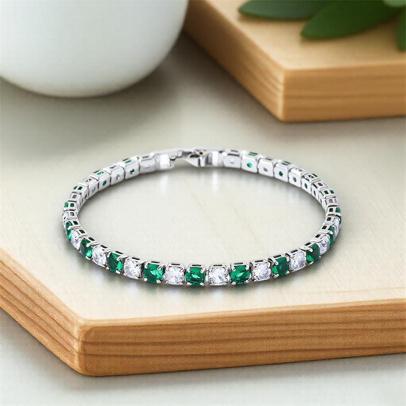 Schattige Groene Kristal 4mm Ronde Steen Witte Zirkonia 17/19cm Armbanden voor Vrouwen Vintage Zilverkleurige Kettingen Armband Bruiloft Sieraden